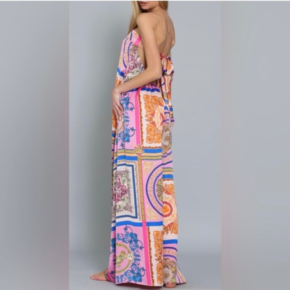 Multicolor Tube Tie Back Chest Elastic Waisted Jumpsuit - Picture 3 of 10